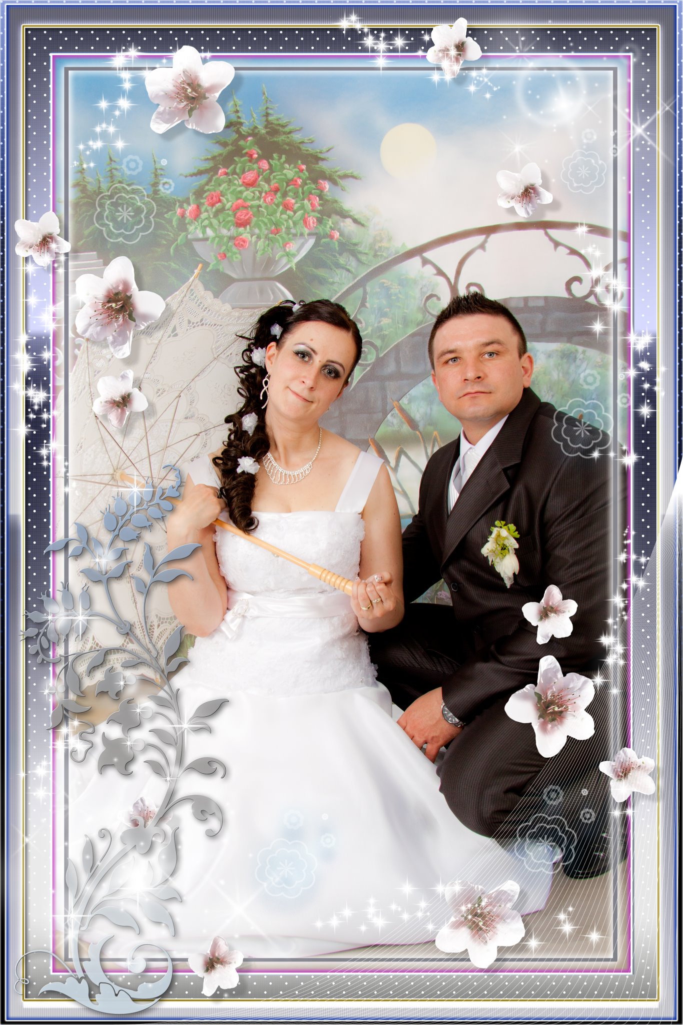 fotoplatno svadobny par kvetinovy motiv